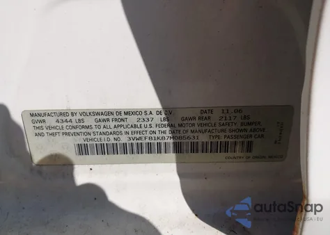 2007 Volkswagen Jetta Wolfsburg Edition from USA, damaged, VIN 3VWEF81K87M085631